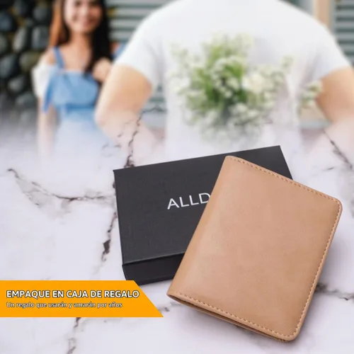 Vista 6 de Alldaily Billetera pequeña RFID para mujer, compacta y delgada, plegable, con bolsillo de viaje, mini cartera para damas, Beige