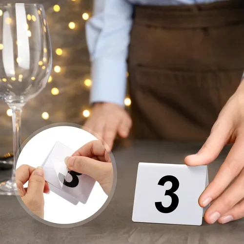 Vista 6 de Tuanse Table Numbers 1-25 - Tiendas de campaña acrílicas de doble cara, color blanco, negro Tarjetas de números de restaurante de plástico