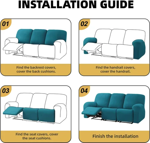 Vista 6 de HDCAXKJ Funda 100% impermeable de 8 piezas para sofá reclinable de 3 asientos, súper elástica, suave, para sofá reclinable de 3 plazas, juego