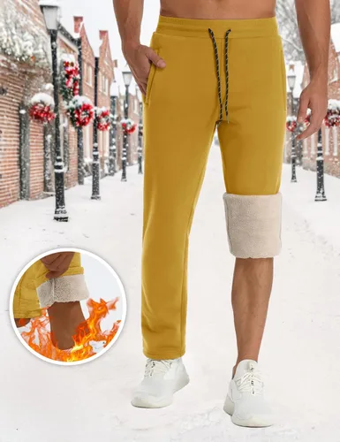 Vista 6 de FASKUNOIE Pantalones de forro polar de invierno para hombre, pesados y cálidos, con forro de sherpa, pantalones deportivos para correr con bolsillos