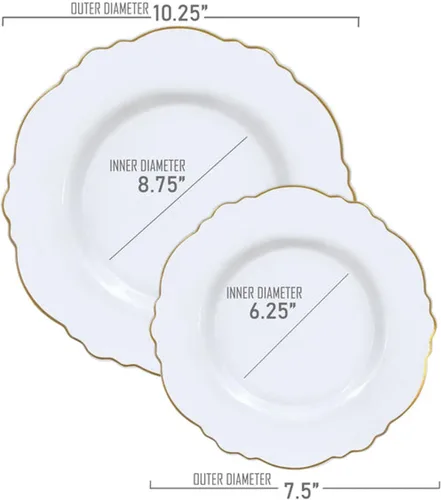 Vista 2 de Elegante vajilla desechable de plástico resistente, platos de plástico con diseño de borde de flores, para bodas, cumpleaños y todas las ocasiones