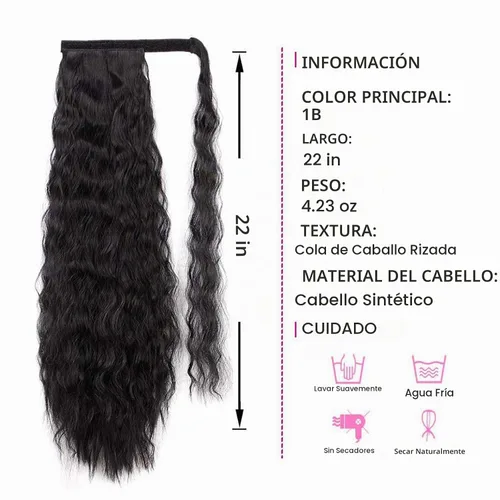 Vista 2 de Extensión de cola de caballo larga con ondas de maíz, pasta mágica, resistente al calor, ondulada, sintética, envolvente, extensión de cola