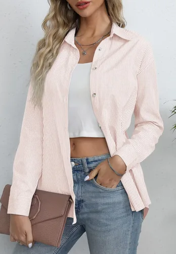 Vista 3 de Diosun Camisas clásicas de manga larga con botones para mujer, blusas de trabajo de oficina con cuello elegante