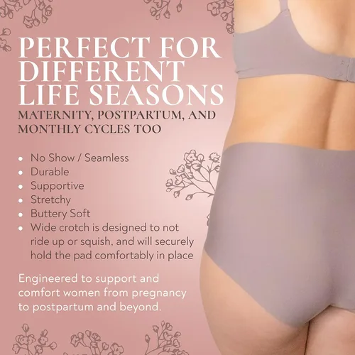 Vista 3 de Ropa interior de maternidad para mujer, sin costuras, posparto, no se ve, cintura alta sobre el bache, paquete de 5
