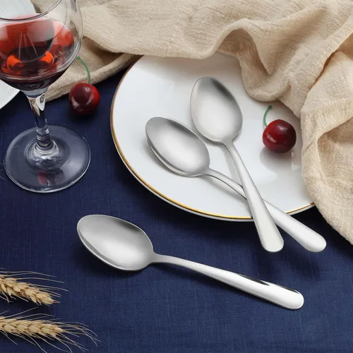 Vista 5 de Juego de 24 cucharas de cena – Cucharas de acero inoxidable de 6.7 pulgadas, cucharas de postre duraderas, cuchara de mesa para el hogar, cocina