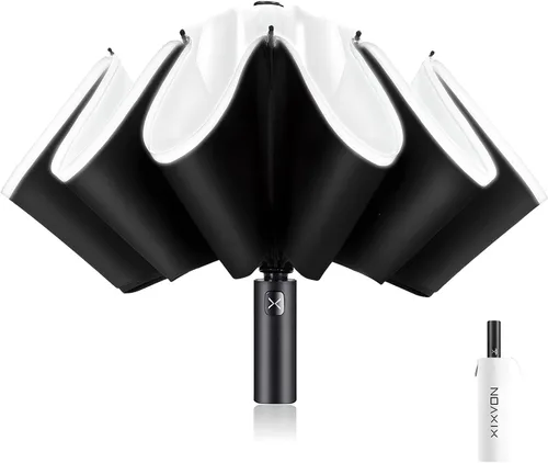Vista 10 de XIXVON Umbrella Pro Protección UV UPF 50+ 99%, tira de seguridad reflectante, resistente al viento, portátil de viaje, automático, paraguas X2