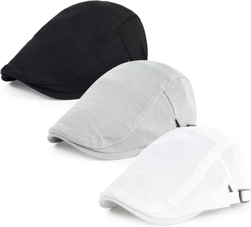 Vista 19 de 3 piezas de gorra Newsboy de algodón para hombre, gorra plana ajustable genial