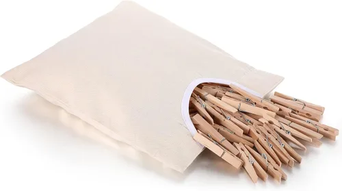 Vista 4 de Alfileres de ropa para ropa, bolsa de lona para ropa con gancho para colgar, 100 piezas de 2.8 x 0.4 pulgadas, clips de madera grandes de madera