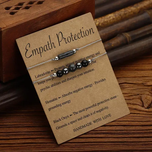 Vista 5 de Ronglry Pulsera de cristal para mujeres y hombres, piedras curativas espirituales, pulsera de gemas de amatista para aliviar la ansiedad, joyería