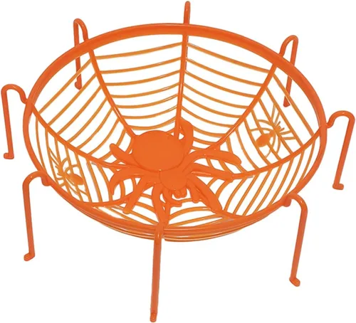 Vista 10 de Cuencos de cesta de tela de araña de Halloween, soporte de plástico para dulces para truco o trato, decoraciones de agarre a mano para suministros F