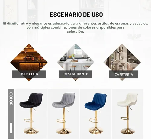 Vista 9 de ECHINGLE Juego de 2 taburetes de bar de terciopelo, taburetes de bar giratorios de altura de mostrador con respaldo y altura ajustable, modernos