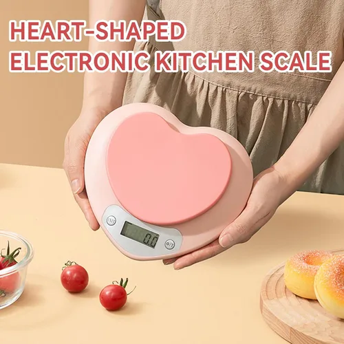 Vista 5 de Linda báscula de alimentos, báscula digital en forma de corazón con pantalla LCD recargable para cocinar, hornear, pesar alimentos [0.04 oz/11.0 lbs]