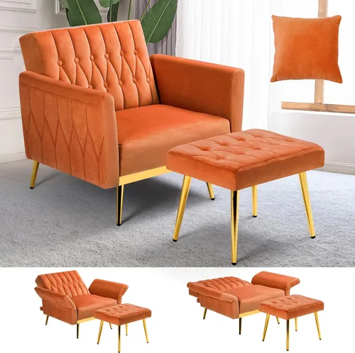 Vista 11 de Silla decorativa de terciopelo con otomana y respaldo ajustable