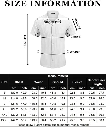 Vista 6 de COOFANDY Camisas casuales de manga corta con botones para hombre, camisa de playa con textura de moda para verano