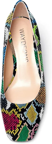 Vista 3 de WAYDERNS Zapatos de tacón bajo con punta cuadrada de charol para mujer, 2 pulgadas