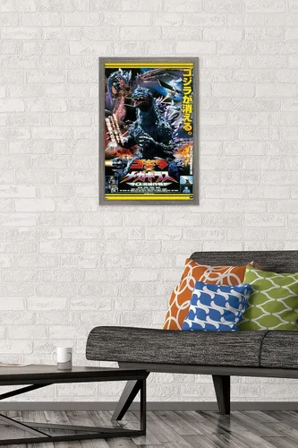 Vista 2 de Trends International Godzilla - Póster de pared de una hoja de Godzilla vs. Megaguirus, 22.4 pulgadas de largo x 14.7 pulgadas, versión enmarcada