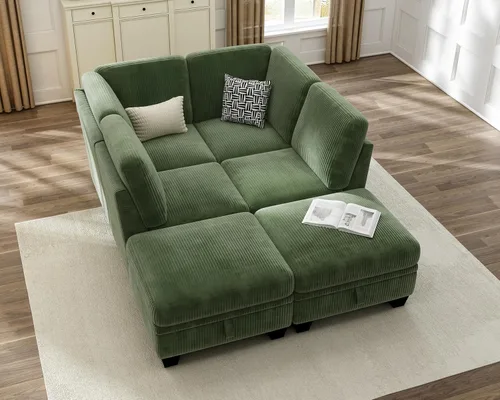 Vista 14 de CHIC HOUSE Sofá modular modular con otomanas de almacenamiento, sofá de pana para espacios pequeños y apartamentos, sofá esquinero convertible