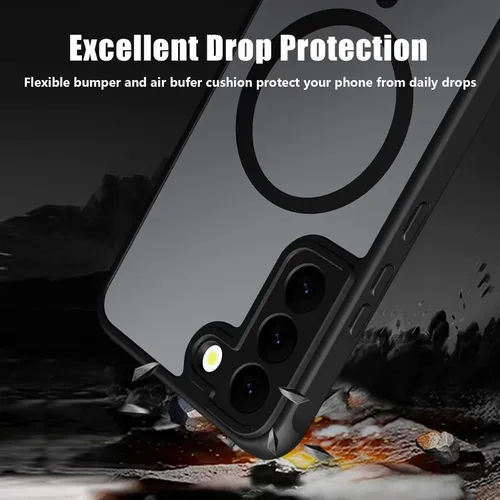 Vista 4 de Funda magnética para Samsung Galaxy S22, compatible con MagSafe, probada en caídas de grado militar, delgada, translúcida, mate, transparente, funda