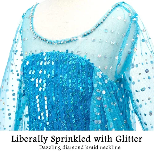 Vista 2 de TPMG Elsa Costume Dress for Girls 3T-10Y with Kids Frozen Crown Wand Gloves for Halloween Birthday Dress Up Pretend Play