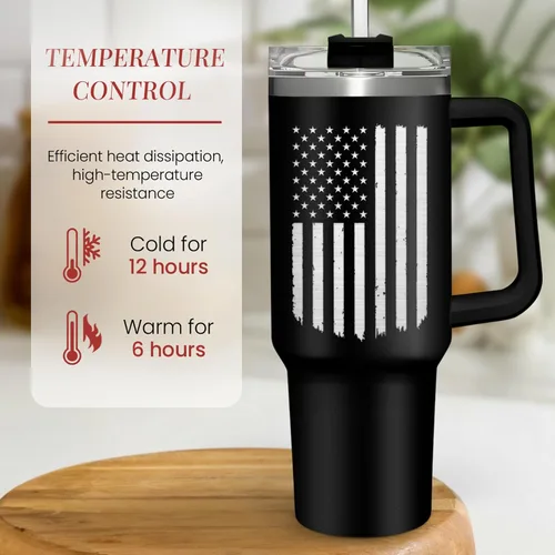 Vista 5 de SANDJEST Taza con bandera americana con asa, taza de café de acero inoxidable con aislamiento de 40 oz con tapa y pajita, regalos de América
