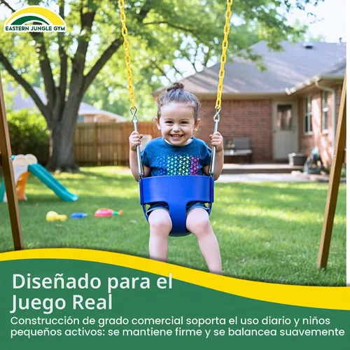 Vista 6 de Eastern Jungle Gym Asiento de columpio para niño con respaldo alto y respaldo alto Cadenas revestidas totalmente montadas Accesorio de columpio