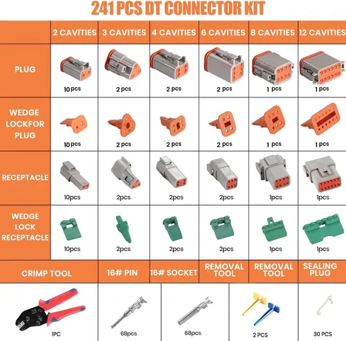 Vista 2 de Kit de conectores DT de 240 piezas, 18 piezas, herramienta de crimpado de cables para conectores Deutsch, herramienta de extracción de terminales