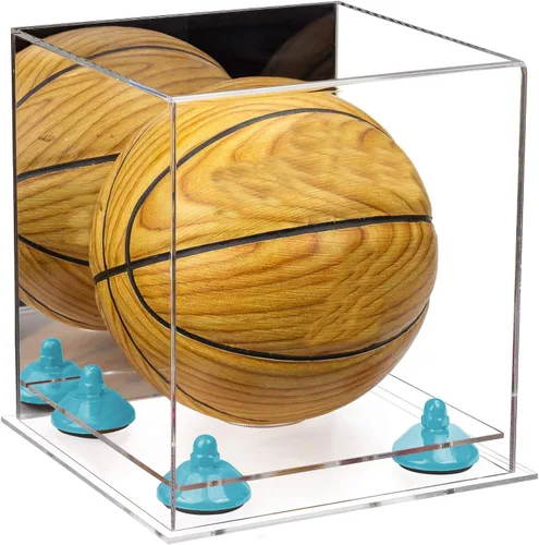 Vista 72 de Better Display Cases Mini acrílico - Miniatura (no tamaño completo) Baloncesto vitrina con elevadores negros y espejo (A015-BR)