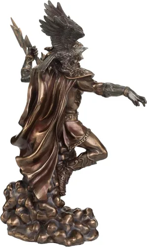 Vista 5 de 19 3/4 pulgadas Zeus griego dios del trueno águila empuñando rayo de resina fundida en frío Estatua de acabado de bronce