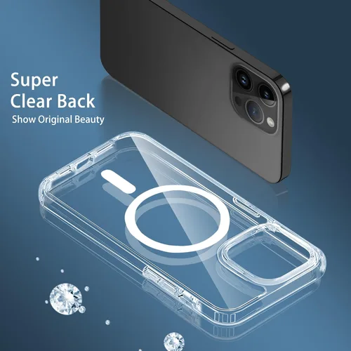 Vista 6 de Funda magnética compatible con iPhone 13 Pro Max, compatible con carga inalámbrica MagSafe, parte trasera transparente antiarañazos, a prueba