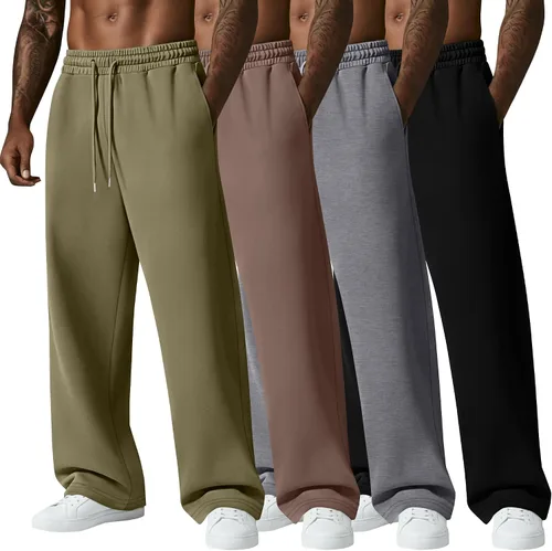 Vista 19 de August Alley Paquete de 4 pantalones deportivos para hombre, grandes y altos, delgados, atléticos, con parte inferior abierta, con cordón y bolsillos