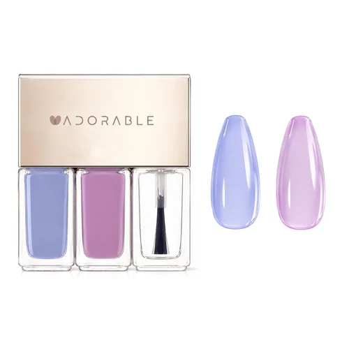 Vista 13 de Juego de esmaltes de uñas rosa coral, juego de 3 piezas a base de agua vegano melocotón y rubor nude con capa superior brillante Uñas frescas