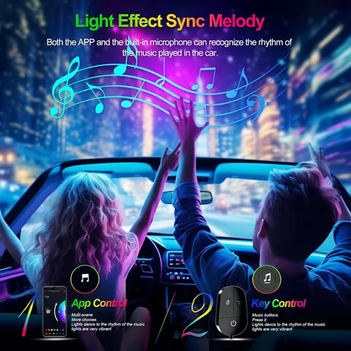 Vista 4 de YiLaie Luces interiores de automóvil, luces interiores inteligentes para automóvil con control de aplicación, kit de iluminación interna de neón