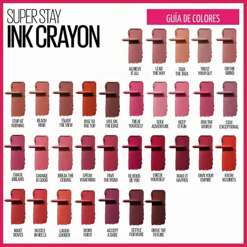 Vista 4 de Maquillaje de lápiz labial Maybelline Super Stay Ink Crayon, lápiz labial mate con punta de precisión con sacapuntas integrado, larga duración de 10