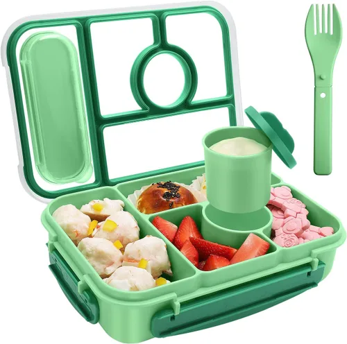 Vista 16 de Amathley Caja Bento para Adultos y Niños, Contenedores de Almuerzo para Adultos/Niños/Niños Pequeños, Caja de Almuerzo Bento de 5 Compartimentos