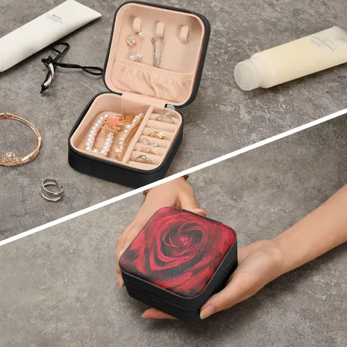 Vista 8 de Flradish Rose Travel Jewelry Case PU Leather Mini Jewelry Travel Case Portable Travel Jewellery Ring Organizer for Womens Rings Earrings Necklaces