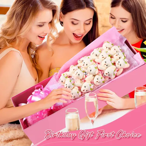 Vista 5 de Jexine Bonito ramo de flores de oso de graduación, incluye 18 piezas de oso de peluche de tallo largo con diamante y caja de regalo para bodas