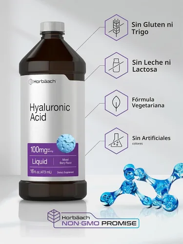 Vista 5 de Horbäach Suplemento líquido de ácido hialurónico 100 mg 16 oz