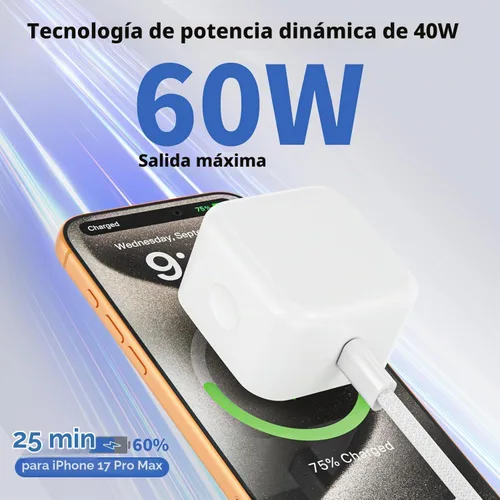 Vista 2 de Bloque de cargador USB C, [paquete de 2] adaptador dinámico USB C plegable de 40 W con carga rápida máxima de 60 W, bloque de cargador de pared USB