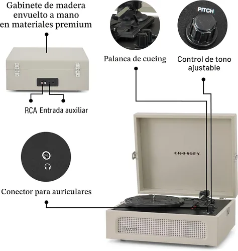 Vista 3 de Crosley CR8017B-DU Voyager Tocadiscos, Dune Duna