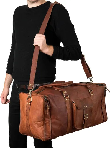 Vista 3 de Berliner Bags Bolsa de lona de cuero vintage New York para viajes o el gimnasio, bolsa de noche para hombres y mujeres, marrón (Brown XL), Vintage