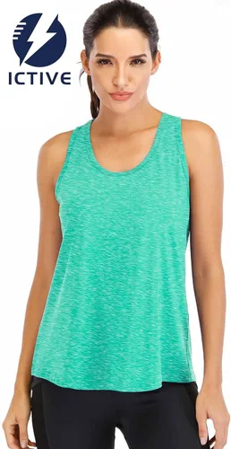 Vista 2 de ICTIVE - Camisetas de entrenamiento para mujer, de corte holgado, con espalda cruzada, de malla, espalda descubierta, sin mangas, para correr