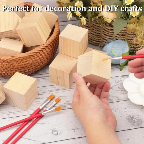 Vista 4 de Paquete de 50 bloques de madera de 2 pulgadas para manualidades, 2 x 2 x 2 cubos de madera de pino, bloques de madera sin terminar para proyectos
