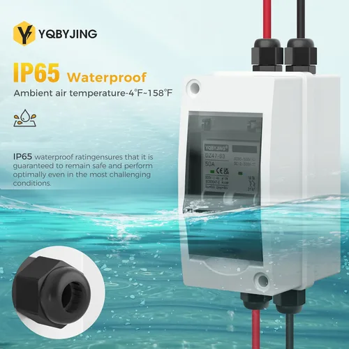Vista 169 de Interruptor de desconexión de panel solar CC 20 Amp AC Caja de interruptor de circuito en miniatura 500V 2 polos con caja IP65 impermeable a prueba