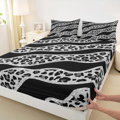 Vista 12 de Erosebridal Sábanas de cama de guepardo, sábana bajera con estampado de leopardo, tamaño individual, sábanas de rayas marrones, funda de cama