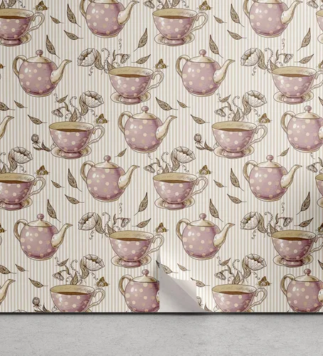 Vista 38 de Ambesonne Papel tapiz despegable y adhesivo con patrón de esquí para el hogar, personas esquiando en colores pastel continuos en la pista, árboles