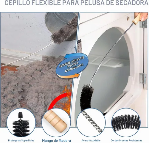 Vista 6 de Kit de limpiador de ventilación de secadora, cepillo de pelusa y manguera Azul