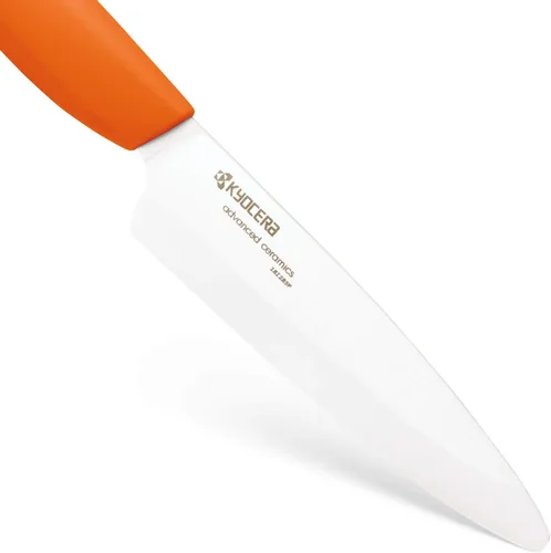 Vista 4 de Kyocera Revolution Cuchillo de cerámica utilitario de 4-1/2 pulgadas, mango naranja, hoja blanca