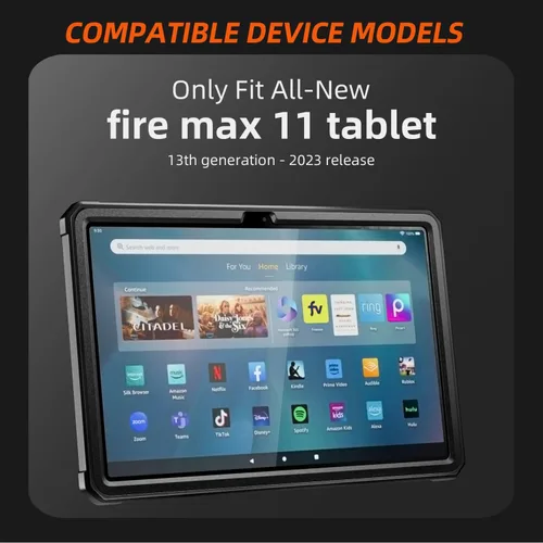 Vista 3 de DJ&RPPQ - Funda para tablet Amazon Fire Max 11 (13ª generación, versión 2023), carcasa trasera resistente con soporte de visualización manos libres