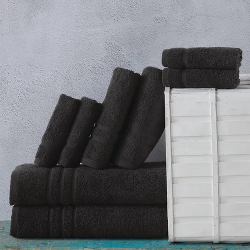 Vista 7 de Juego de 6 toallas de baño negras para baño, algodón turco original, suave, absorbente y de primera calidad, 2 toallas de baño, 2 manos y 2 toallas