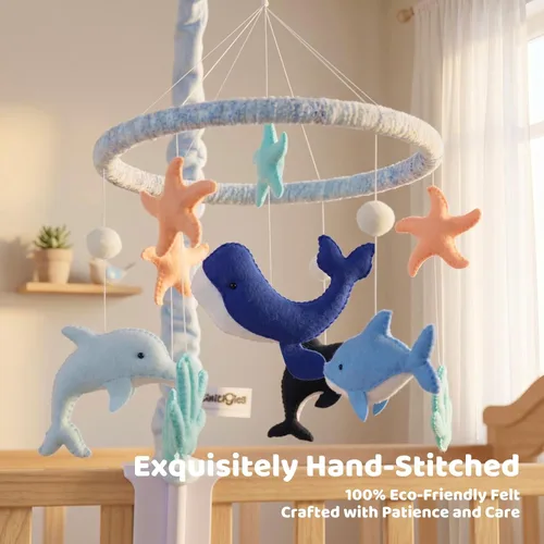 Vista 11 de Ocean Baby Mobile para cuna, cuna móvil con música, criaturas marinas